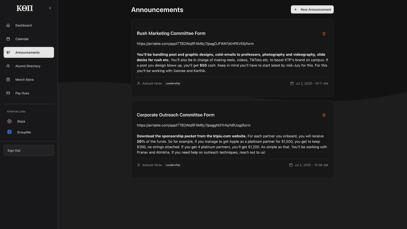 Announcements Section